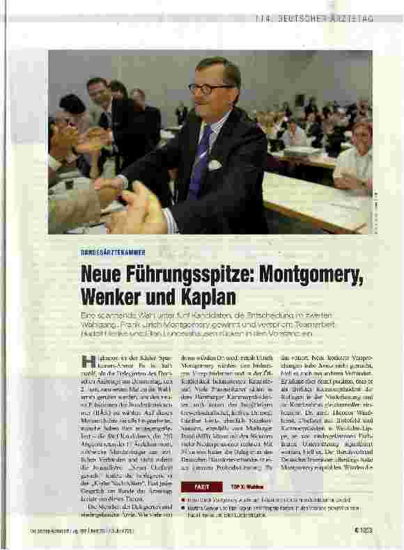 Vorschauseite 1: Neue Führungsspitze: Montgomery, Wenker und Kaplan