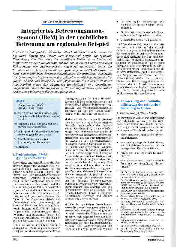 Vorschauseite 1: Integriertes Betreuungsmana-gement (IBeM) in der rechtlichen Betreuung am regionalen Beispiel
