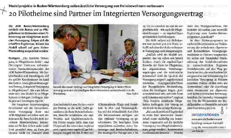 Vorschauseite 1: 20 Pilotheime sind Partner im Integrierten Versorgungsvertrag
