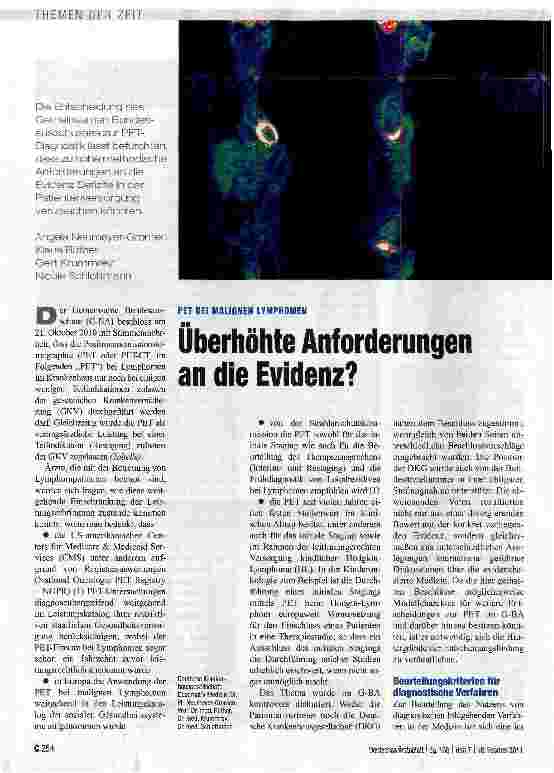 Vorschauseite 1: PET BEI MALIGNEN LYMPHOMENÜberhöhte Anforderungen an die Evidenz?