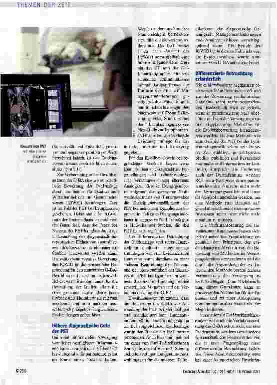 Vorschauseite 3: PET BEI MALIGNEN LYMPHOMENÜberhöhte Anforderungen an die Evidenz?