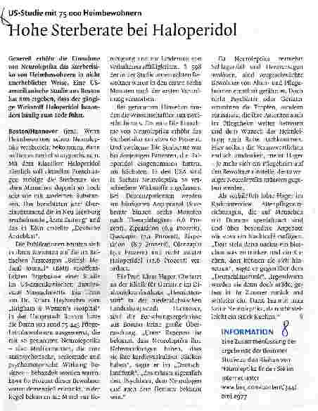 Vorschauseite 1: Hohe Sterberate bei Haioperidol
