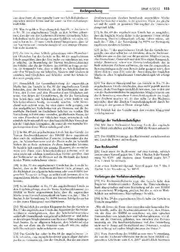 Vorschauseite 2: Keine Eintragungsfähigkeit für Lindt-Goldhase als Gemeinschaftsmarke