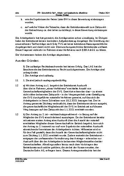 Vorschauseite 3: III. Personalvertretungsund Betriebsverfassungsrecht Betriebsrat – Auskunftsanspruch – Tarifkollision