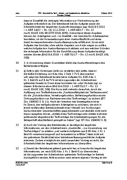 Vorschauseite 5: III. Personalvertretungsund Betriebsverfassungsrecht Betriebsrat – Auskunftsanspruch – Tarifkollision
