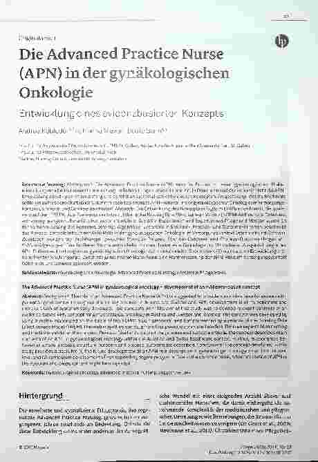 Vorschauseite 1: Die Advanced Practice Nurse (APN) in der gynäkologischen Onkologie