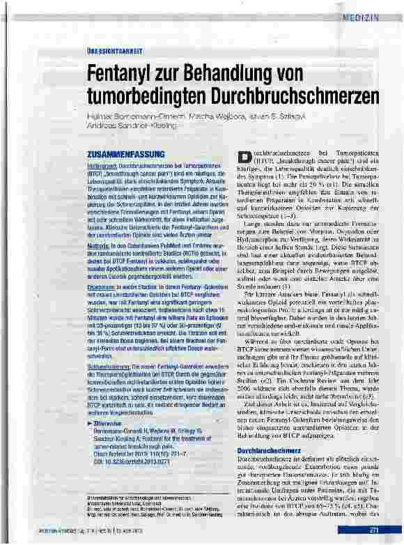 Vorschauseite 1: Fentanyl zur Behandlung von tumorbedingten Durchbruchschmerzen