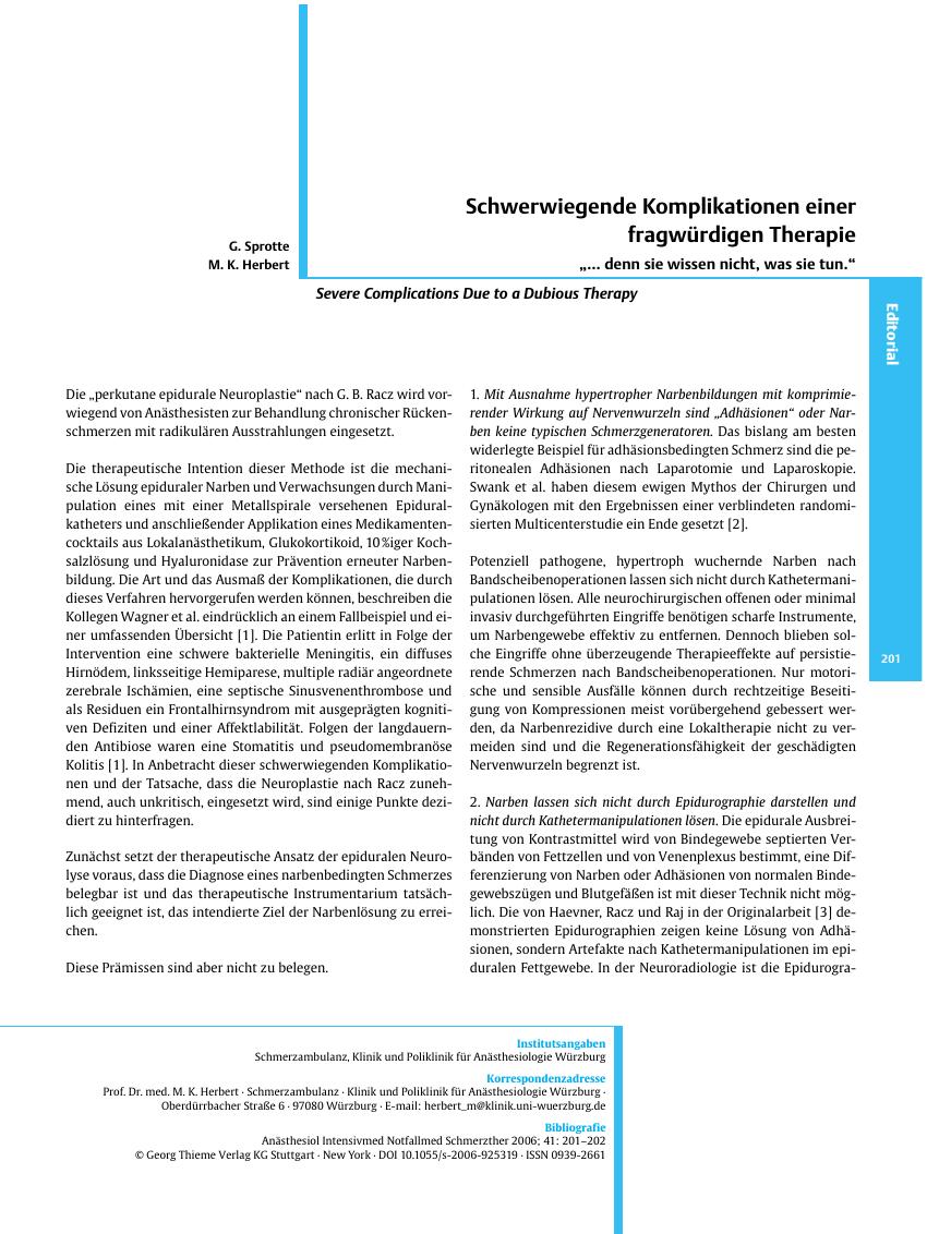 Vorschauseite 1: Schwerwiegende Komplikationen einer fragwürdigen Therapie