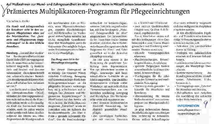 Vorschauseite 1: Prämiertes Multiplikatoren-Programm für Pflegeeinrichtungen