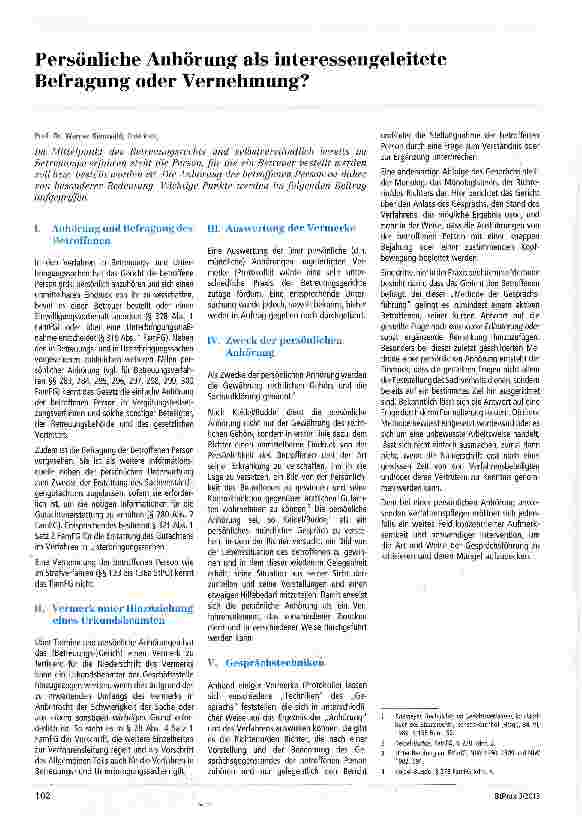 Vorschauseite 1: Persönliche Anhörung als interessengeleitete Befragung oder Vernehmung?