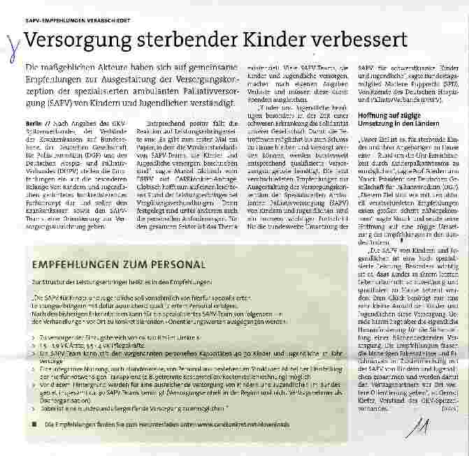 Vorschauseite 1: Versorgung sterbender Kinder verbessert