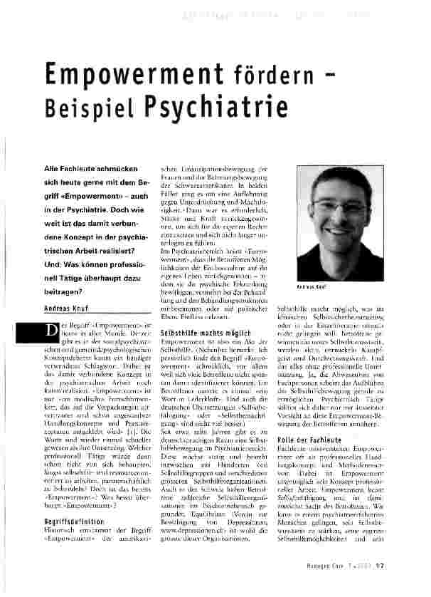 Vorschauseite 1: Empowerment fördern -Beispiel Psychiatrie