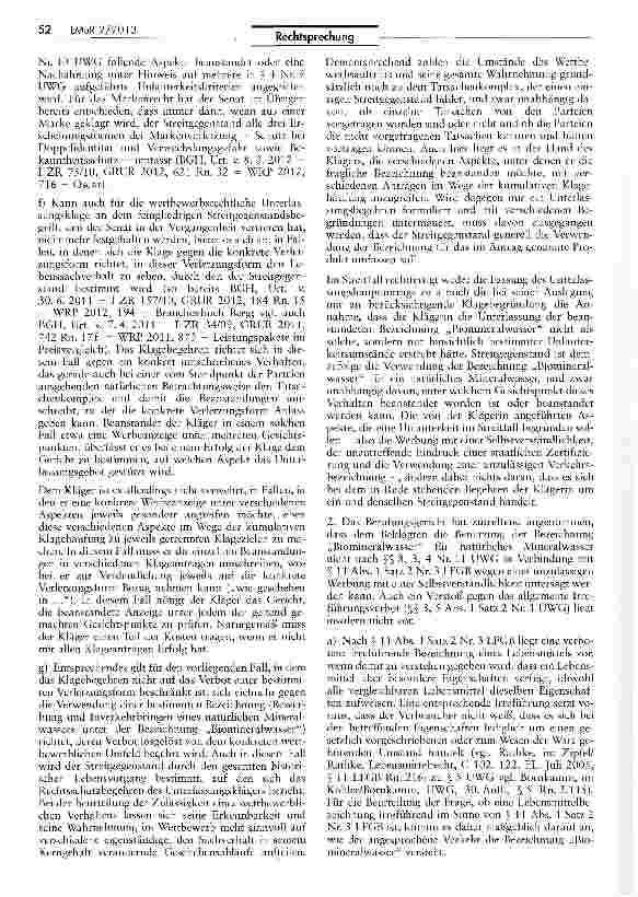 Vorschauseite 4: Keine Irreführung durch Verwendung der Bezeichnung „Biomineralwasser für MineralwasserZPO $ 253 Abs. 2 Nr. 2; UWG § 4 Nr. 11, § 5 Abs. 1 Satz 2 Nr. 1; LFGB § 11 Abs. 1 Satz 2 Nr.…