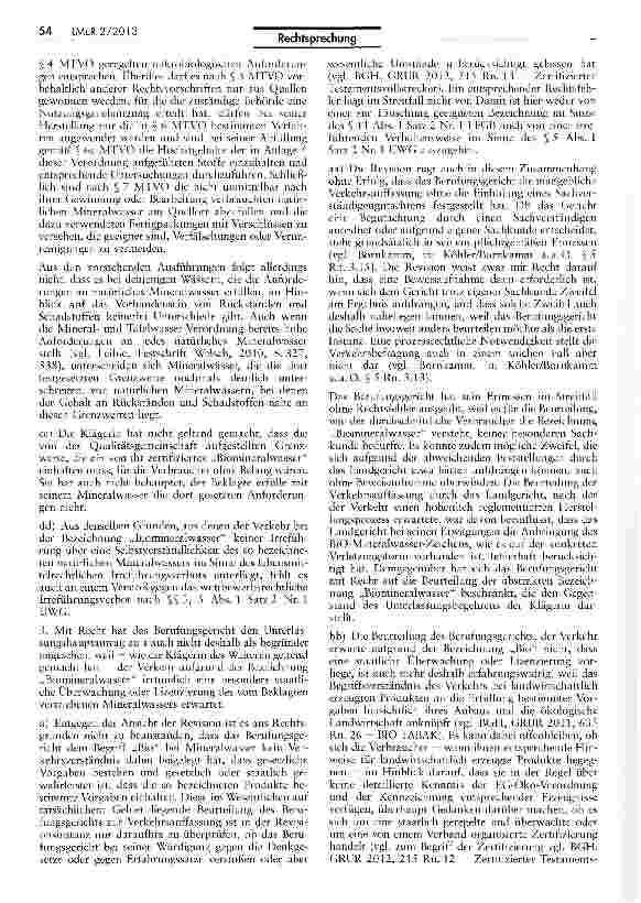 Vorschauseite 6: Keine Irreführung durch Verwendung der Bezeichnung „Biomineralwasser für MineralwasserZPO $ 253 Abs. 2 Nr. 2; UWG § 4 Nr. 11, § 5 Abs. 1 Satz 2 Nr. 1; LFGB § 11 Abs. 1 Satz 2 Nr.…