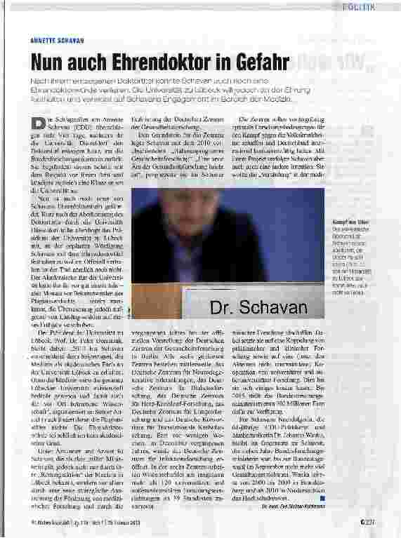 Vorschauseite 1: Nun auch Ehrendoktor in Gefahr