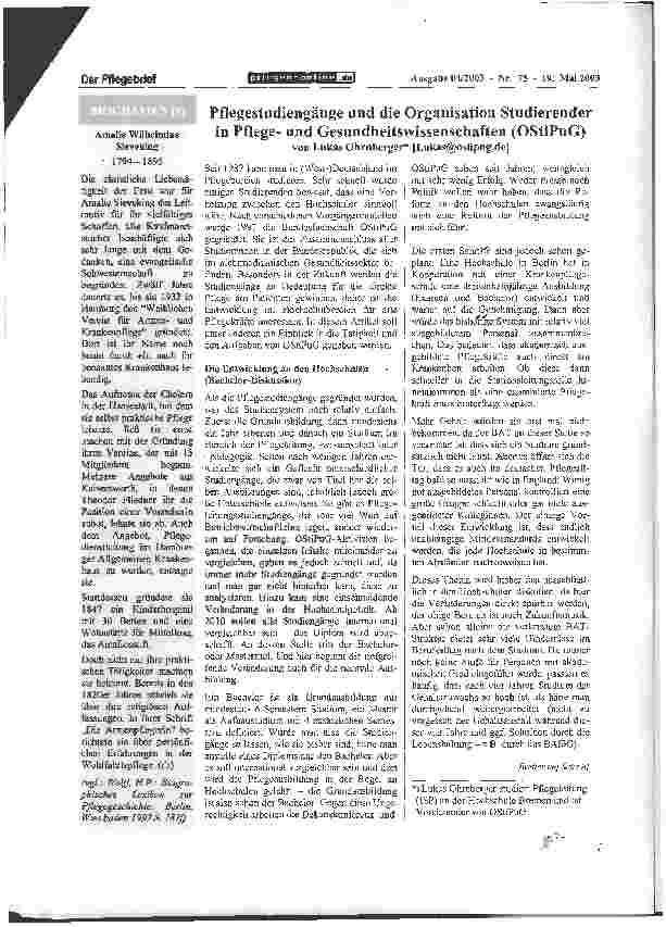 Vorschauseite 1: Pflegestudiengänge und die Organisation Studierender in Pflegeund Gesundheitswissenschaften (OStiPuG)