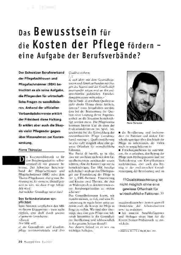 Vorschauseite 1: Das Bewusstsein für die Kosten der Pflege fördern - eine Aufgabe der Berufsverbände?