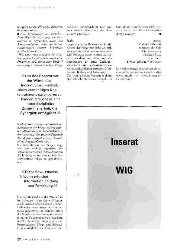 Vorschauseite 3: Das Bewusstsein für die Kosten der Pflege fördern - eine Aufgabe der Berufsverbände?