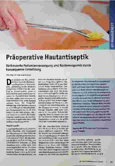 Vorschauseite 1: Präoperative Hautantiseptik: Verbesserte Patientenversorgung und Kostenersparnis durch konsequente Umsetzung.