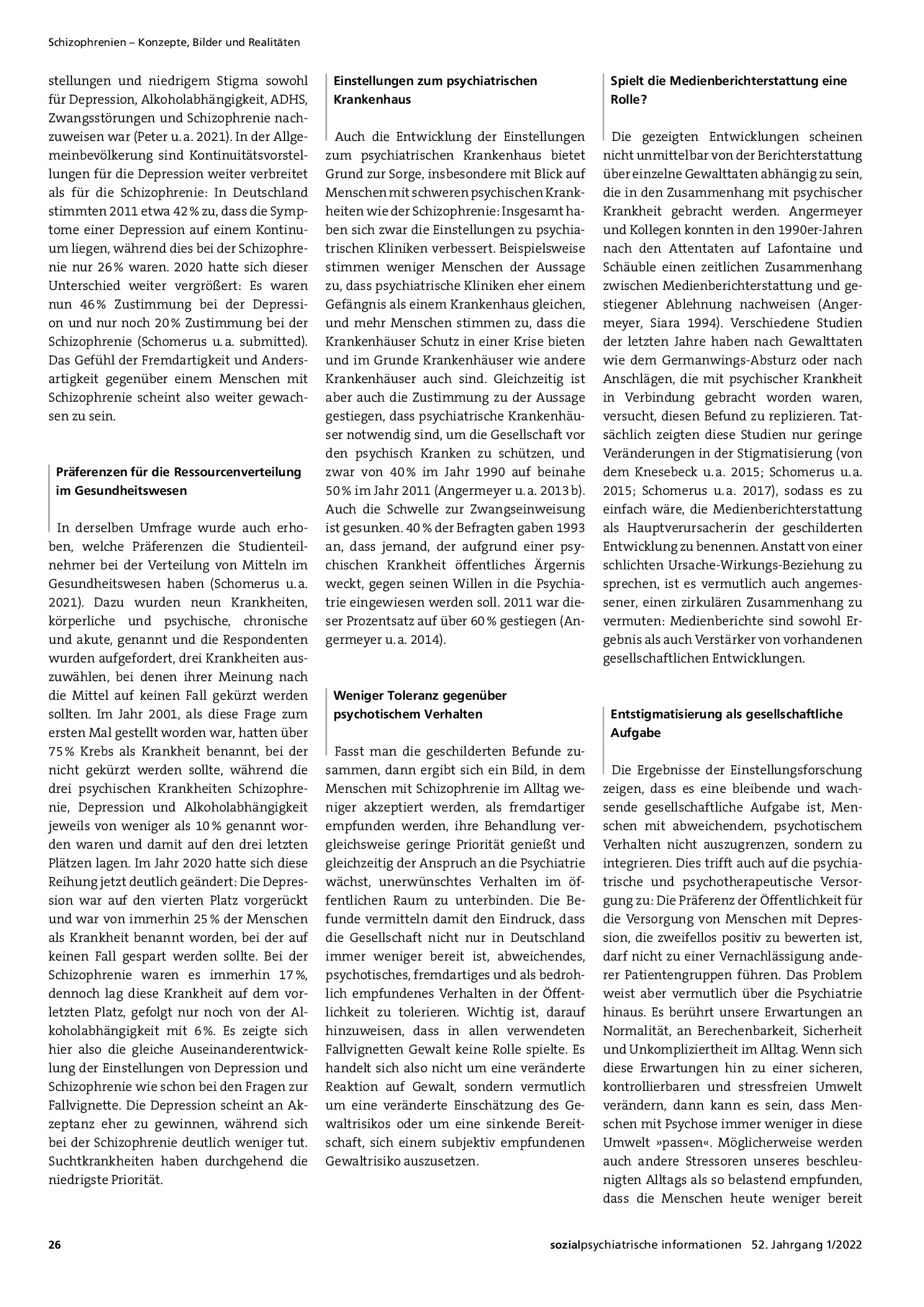 Vorschauseite 2: Stigmatisierung von Menschen mit Schizophrenie: Veränderungen seit 1990 und ihre Implikationen