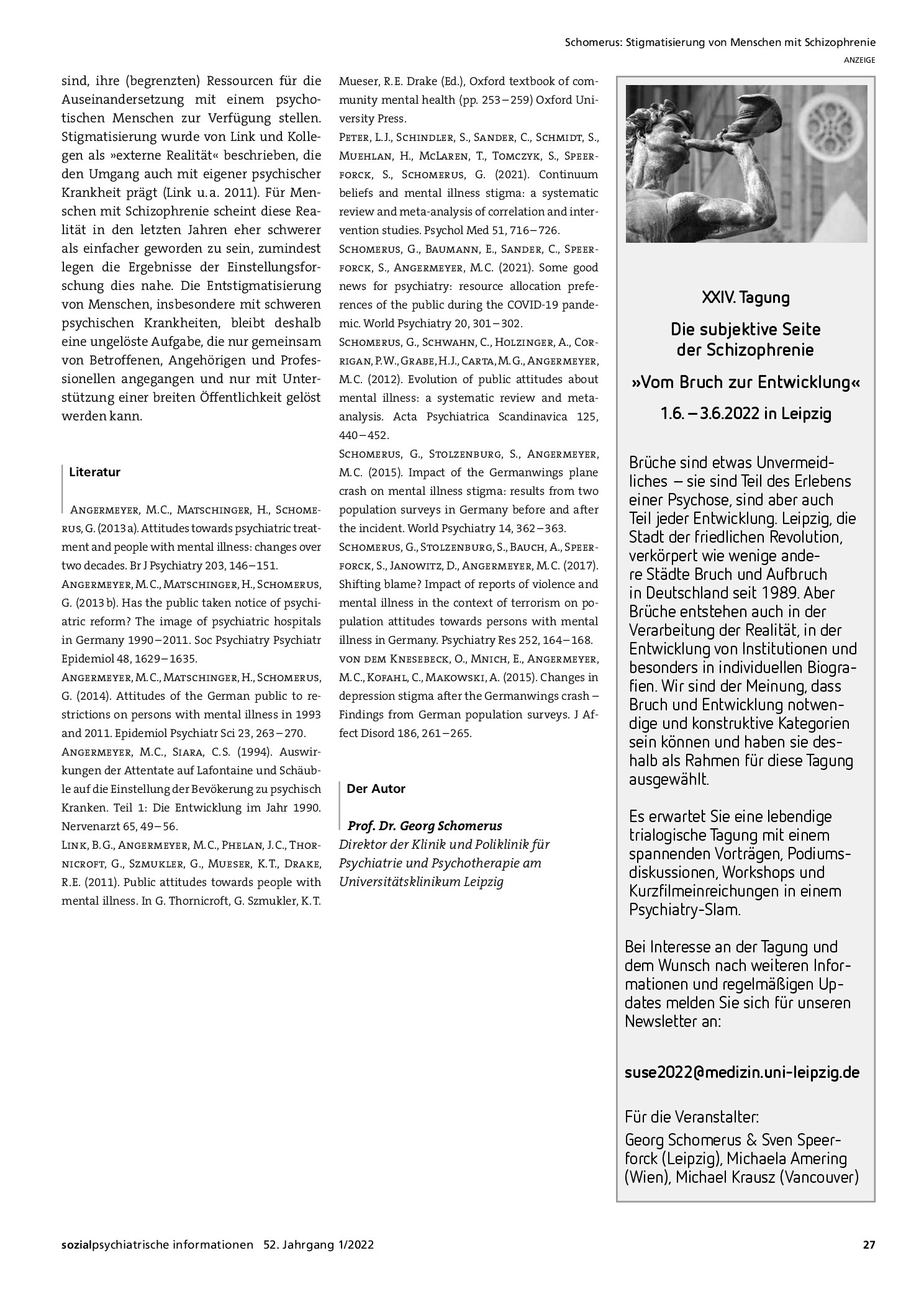 Vorschauseite 3: Stigmatisierung von Menschen mit Schizophrenie: Veränderungen seit 1990 und ihre Implikationen