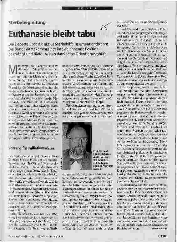 Vorschauseite 1: Euthanasie bleibt tabu