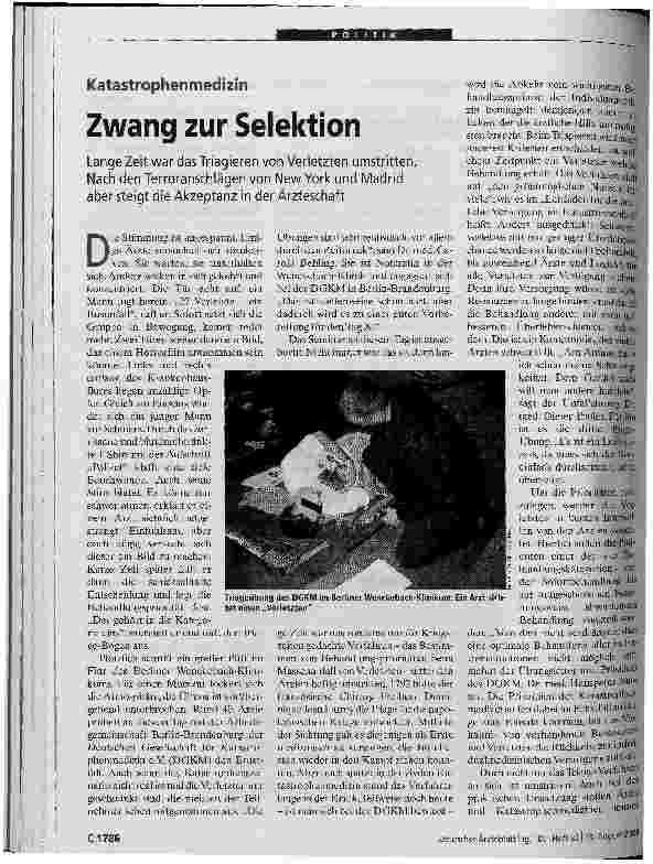 Vorschauseite 1: Zwang zur Selektion Katastrophenmedizin