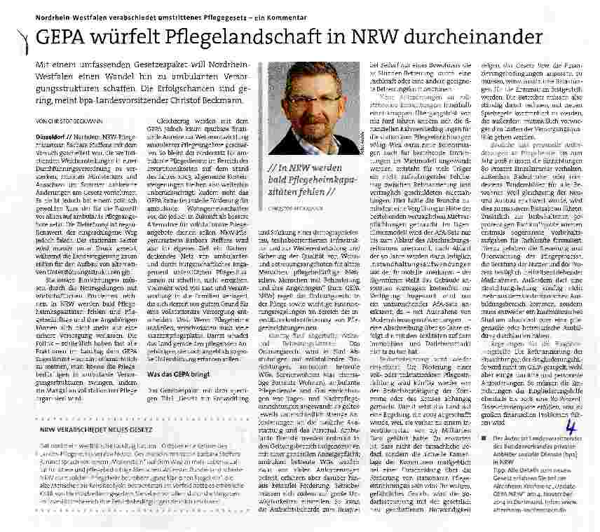 Vorschauseite 1: GEPA würfelt Pflegelandschaft in NRW durcheinander
