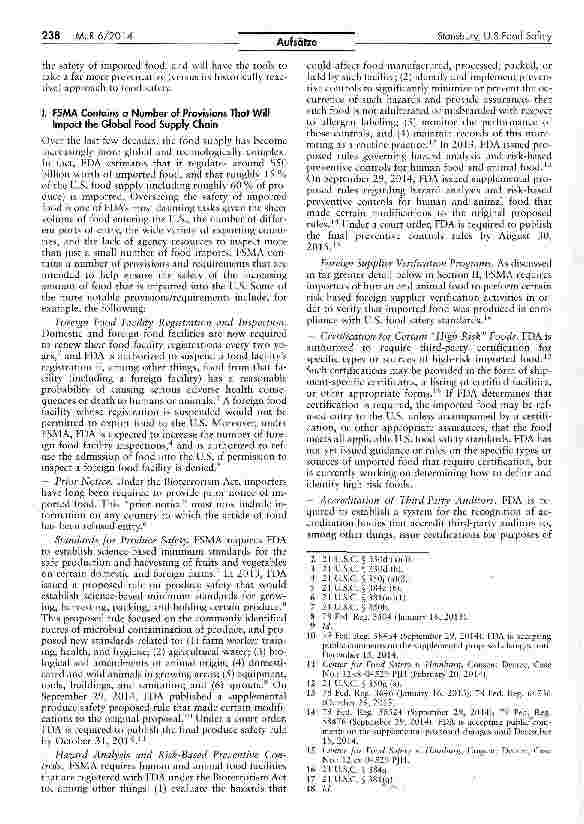 Vorschauseite 2: . S. Food Safety Modernization Act: Implications for Exporters of Food tothe United States