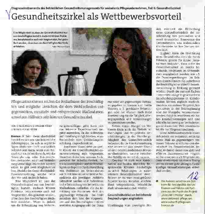 Vorschauseite 1: Diagnoseinstrumente des betrieblichen Gesundheitsmanagements für ambulante Pflegeunternehmen, Teil II: Gesundheitszirkel Gesundheitszirkel als Wettbewerbsvorteil