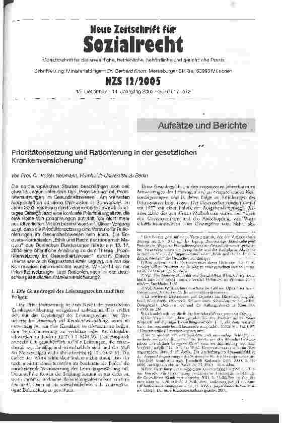 Vorschauseite 1: Prioritätensetzung und Rationierung in der gesetzlichen Krankenversicherung