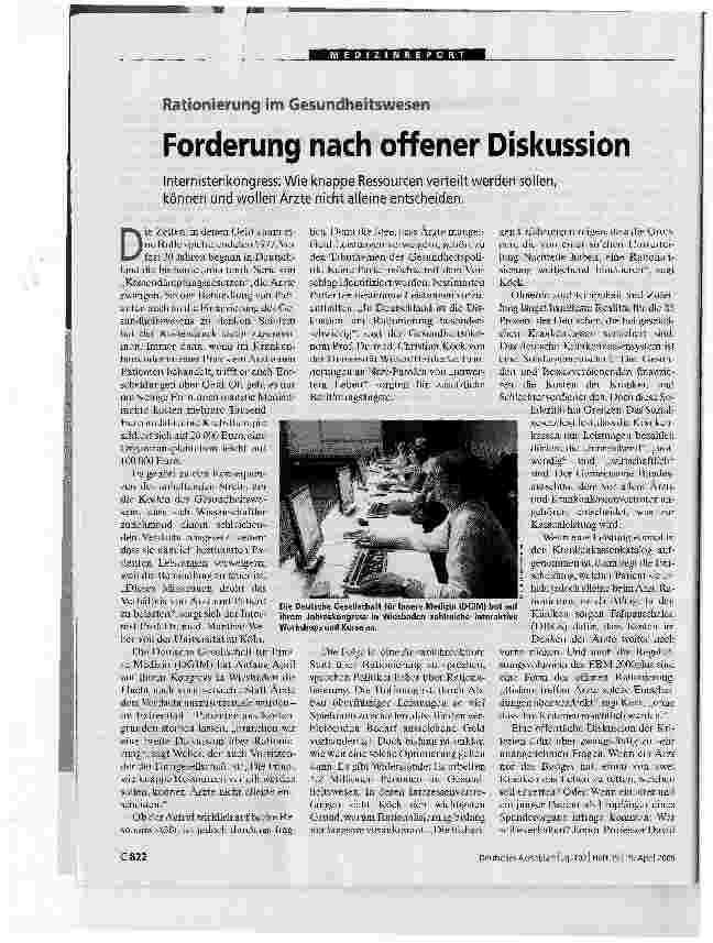 Vorschauseite 1: Forderung nach offener DiskussionRationierung im Gesundheitswesen