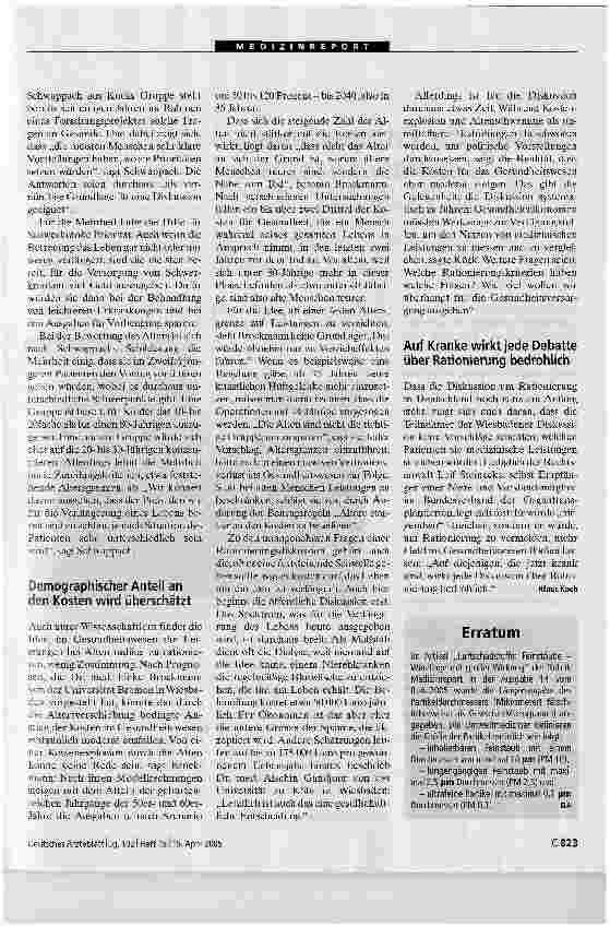 Vorschauseite 2: Forderung nach offener DiskussionRationierung im Gesundheitswesen