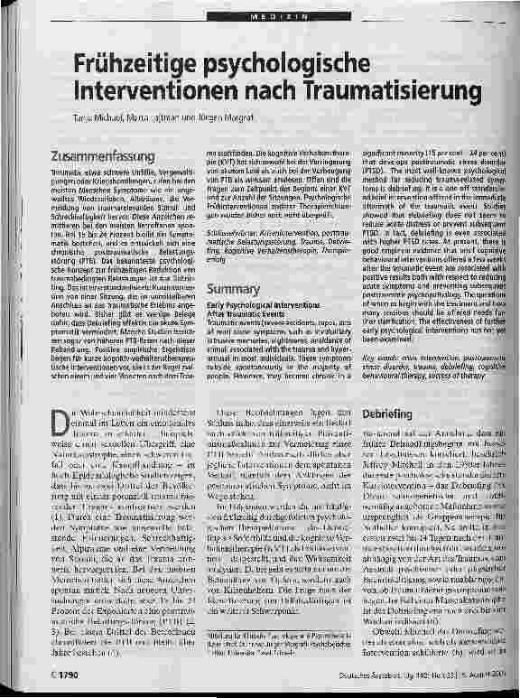 Vorschauseite 1: Frühzeitige psychologische Interventionen nach Traumatisierung