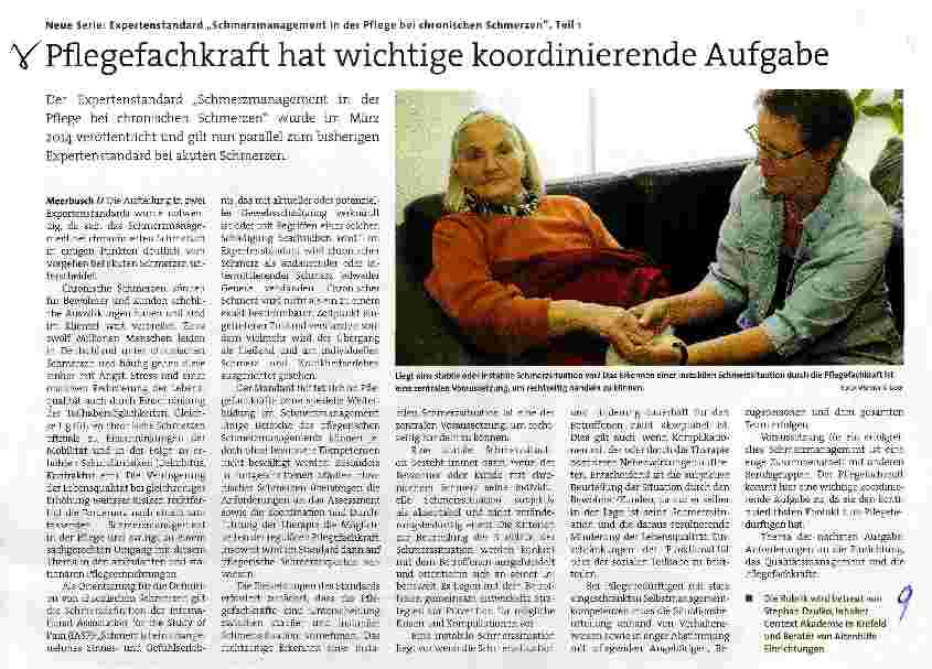 Vorschauseite 1: Neue Serie: Expertenstandard „Schmerzmanagement in der Pflege bei chronischen Schmerzen, Teil 1 Pflegefachkraft hat wichtige koordinierende Aufgabe