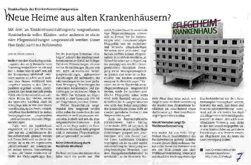 Vorschauseite 1: Neue Heime aus alten Krankenhäusern?