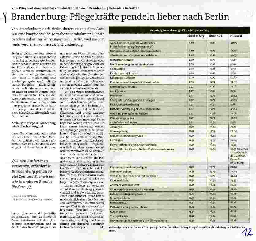 Vorschauseite 1: Brandenburg: Pflegekräfte pendeln lieber nach Berlin