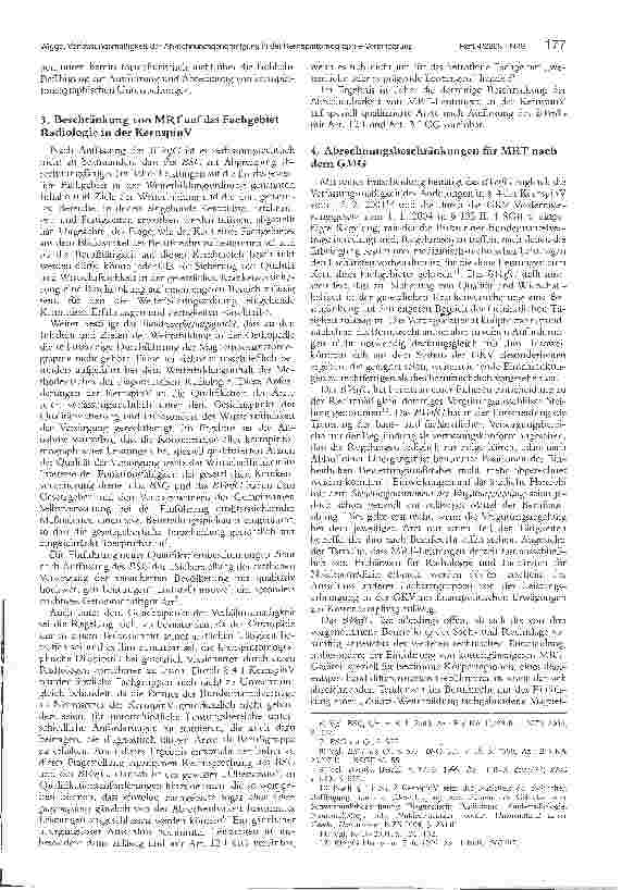 Vorschauseite 2: Zur Verfassungsmäßigkeit der Beschränkung der Abrechnungsgenehmigung in der Kernspintomographie-Vereinbarung auf die Fachgebiete Radiologie und Nuklearmedizin