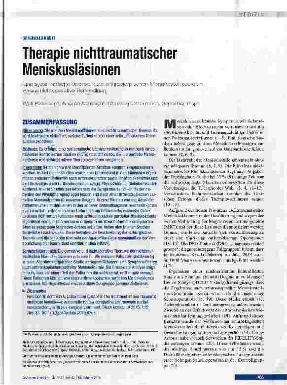 Vorschauseite 1: Therapie nichttraumatischer Meniskusläsionen