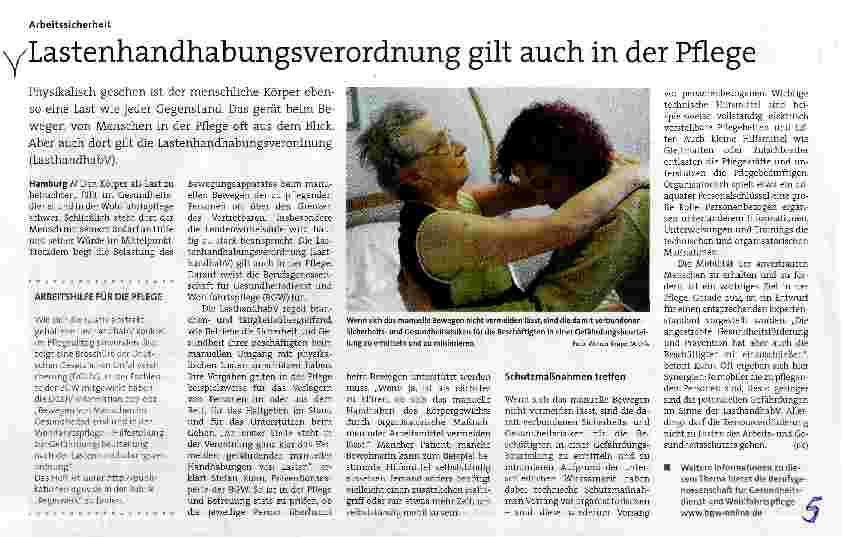 Vorschauseite 1: Lastenhandhabungsverordnung gilt auch in der Pflege