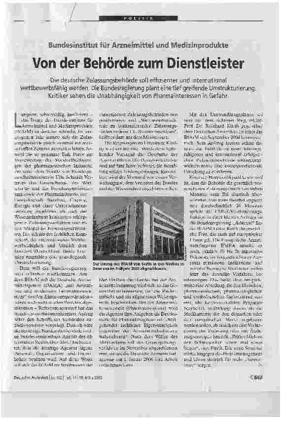 Vorschauseite 1: Von der Behörde zum DienstleisterBundesinstitut für Arzneimittel und Medizinprodukte
