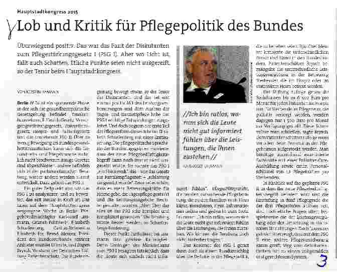 Vorschauseite 1: Lob und Kritik für Pflegepolitik des Bundes