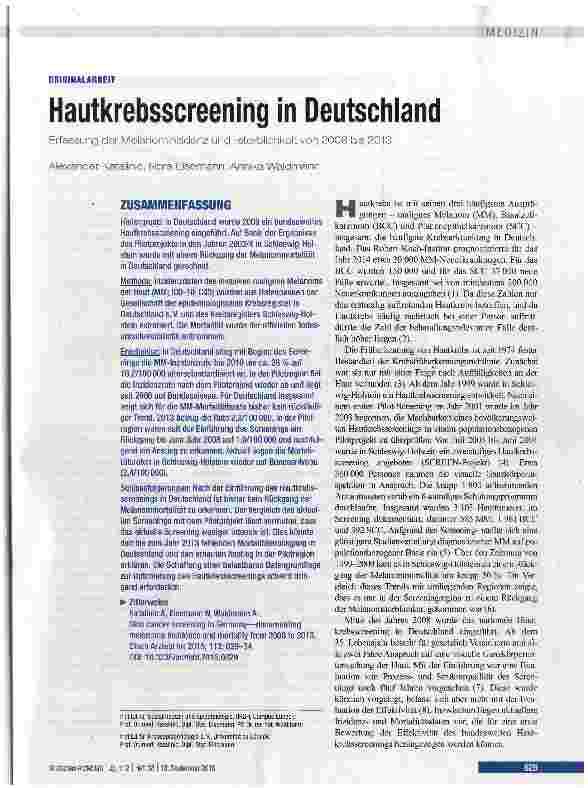 Vorschauseite 1: Hautkrebsscreening in Deutschland