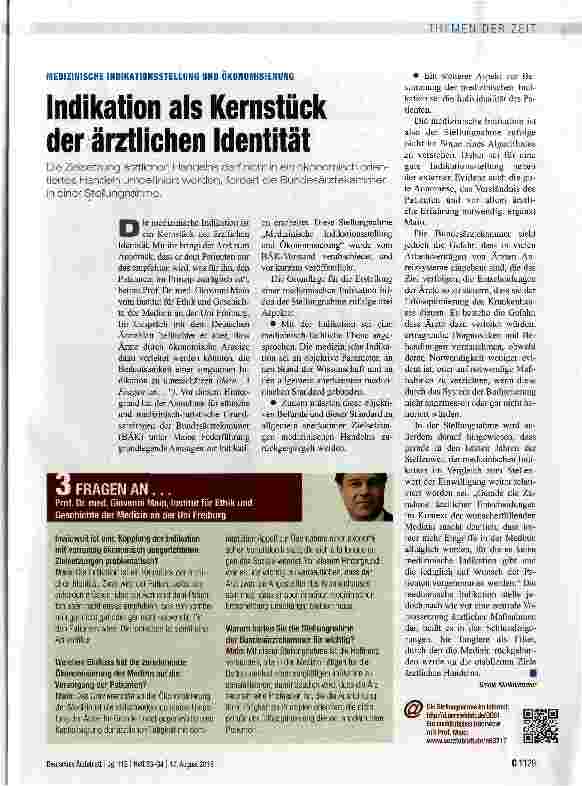 Vorschauseite 1: MEDIZINISCHE INDIKATIONSSTELLUNG UND ÖKONOMISIERUNGIndikation als Kernstück der ärztlichen Identität