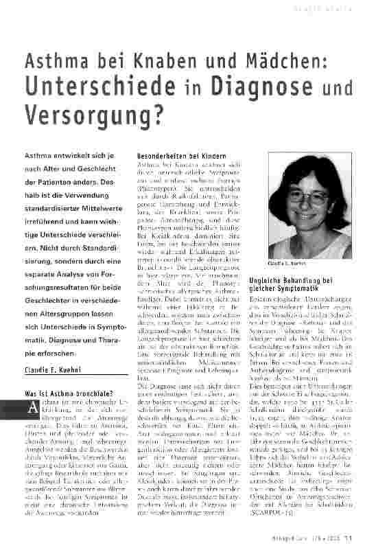 Vorschauseite 1: Asthma bei Knaben und Mädchen: Unterschiede in Diagnose und Versorgung?