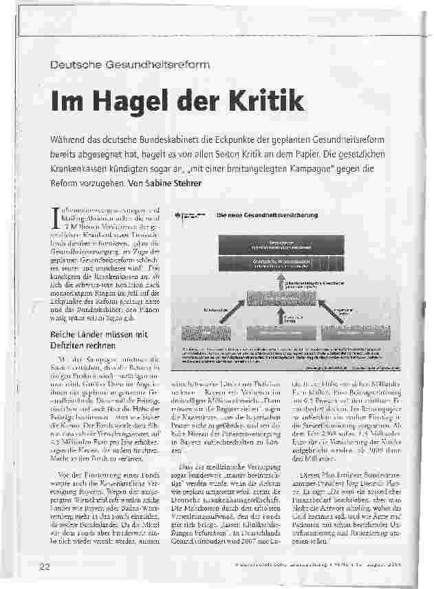 Vorschauseite 1: Deutsche Gesundheitsreform - Im Hagel der Kritik