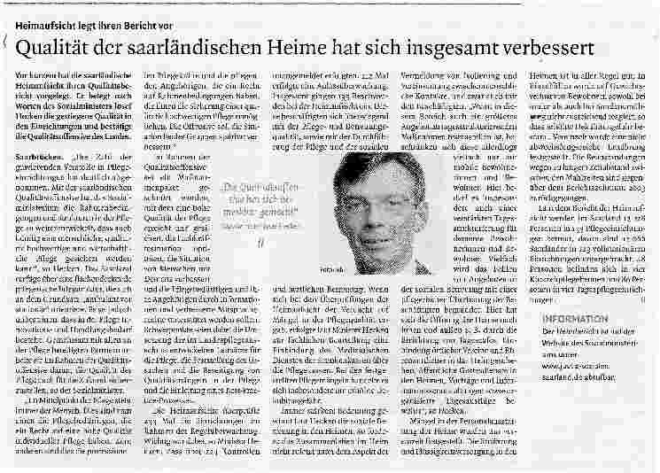 Vorschauseite 1: Qualität der saarländischen Heime hat sich insgesamt verbessert