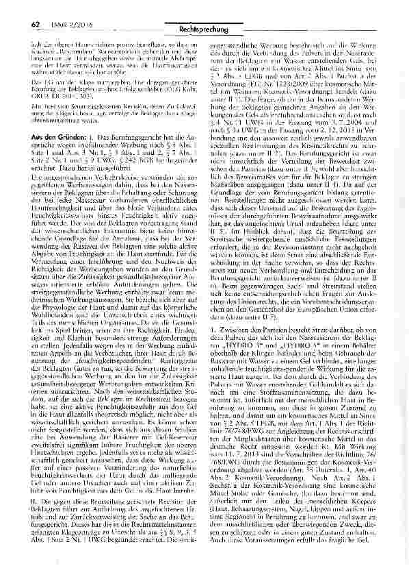 Vorschauseite 3: Werbeaussagen zu kosmetischen Mitteln (Feuchtigkeitsspendendes Gel-Reservoir)