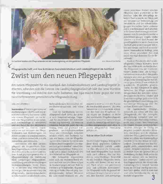 Vorschauseite 1: Zwist um den neuen Pflegepakt