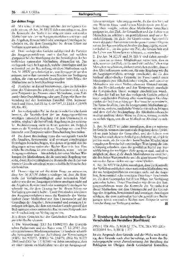 Vorschauseite 1: Einstehung des Zwischenhändlers für ein Verschulden des Herstellers (Konfitüren)